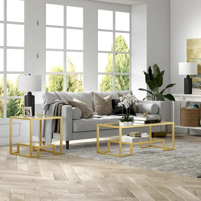 Table basse contemporaine en métal et verre Artemis