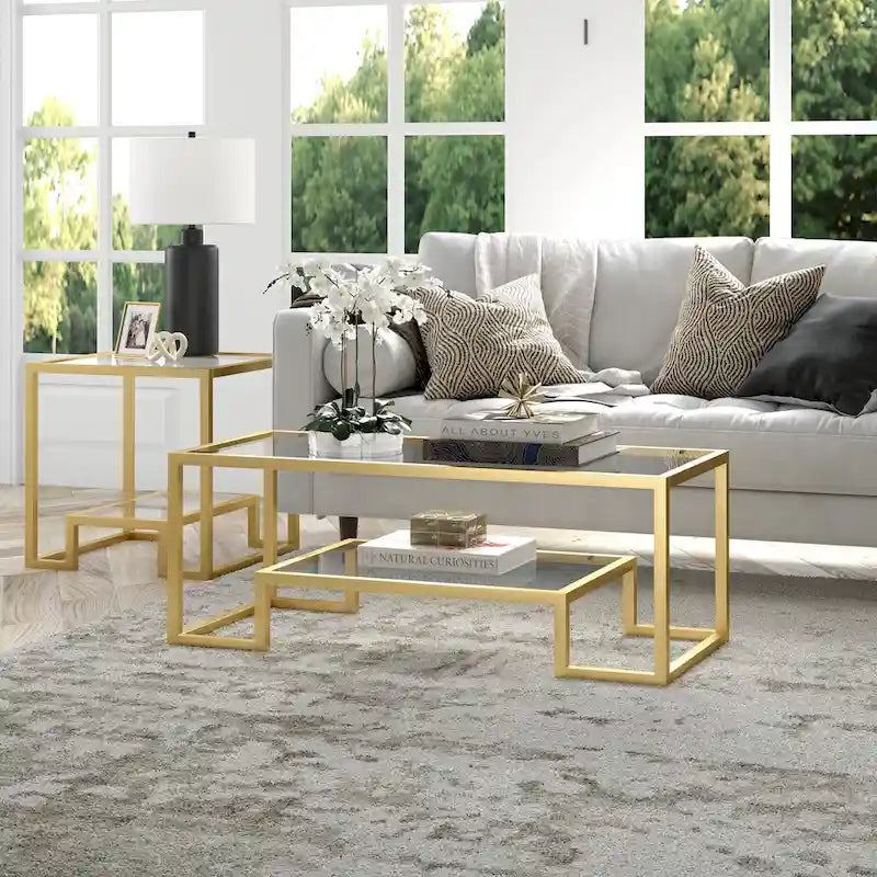 Table basse contemporaine en métal et verre Artemis