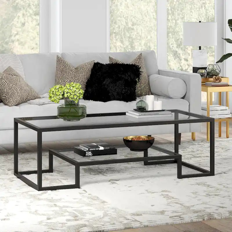 Table basse contemporaine en métal et verre Artemis