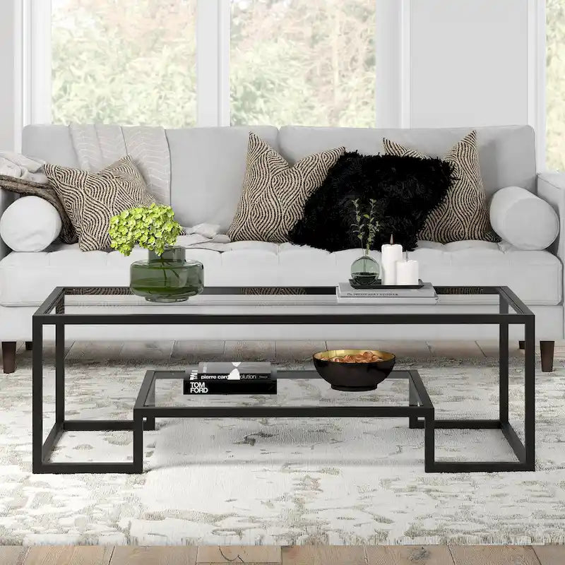 Table basse contemporaine en métal et verre Artemis