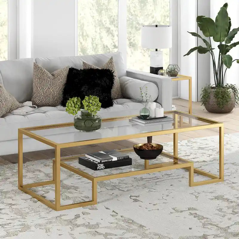 Table basse contemporaine en métal et verre Artemis