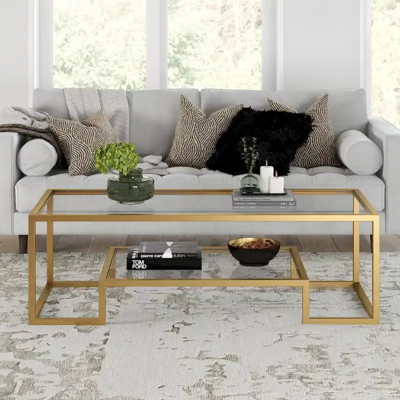 Table basse contemporaine en métal et verre Artemis