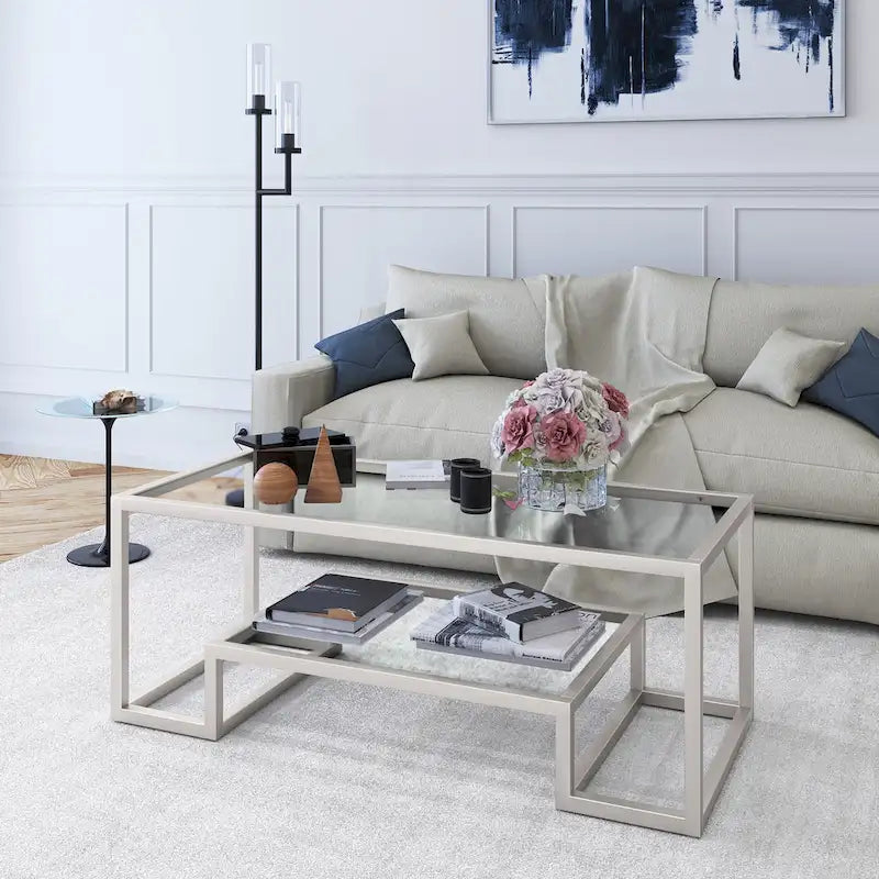 Table basse contemporaine en métal et verre Artemis