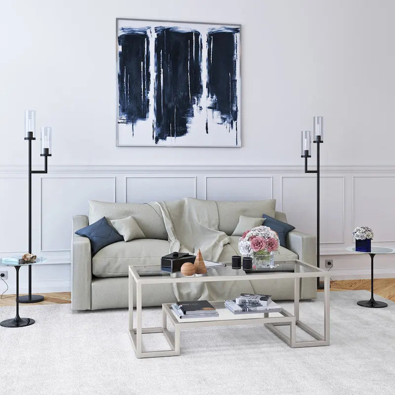 Table basse contemporaine en métal et verre Artemis