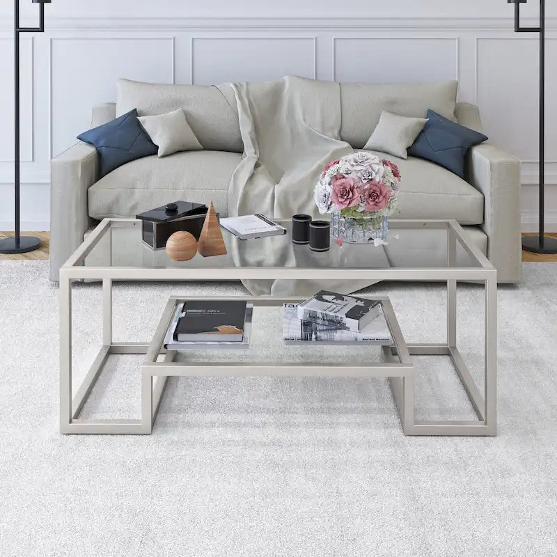 Table basse contemporaine en métal et verre Artemis