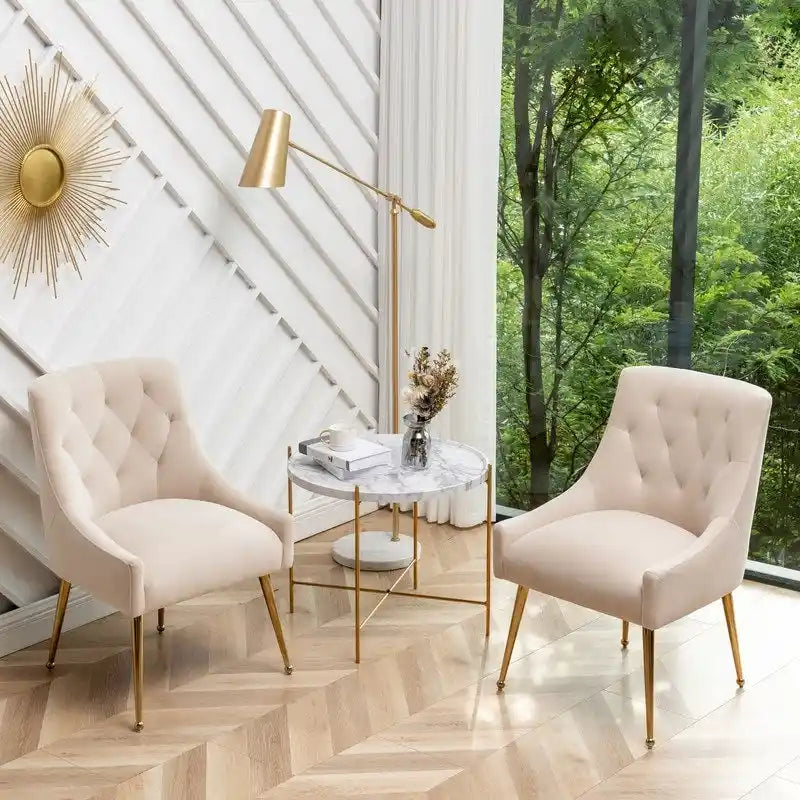 Modern Dining Chairs Set of 2, Upholstered Accent Chair Tufted Back Armless Chair with Back Pull