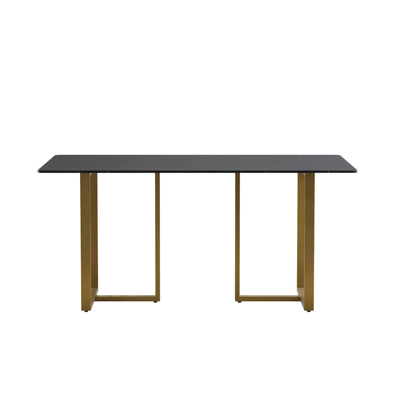 Table à manger rectangulaire moderne noire en marbre avec pieds en acier, 63L x 35W