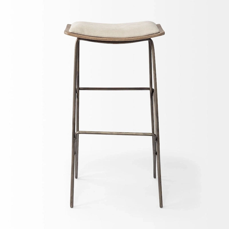 Tabouret de comptoir Katniss en tissu crème et piètement en métal doré