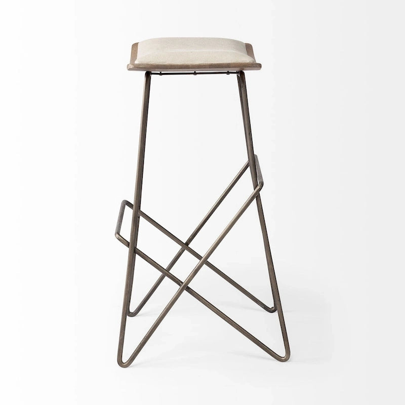 Tabouret de comptoir Katniss en tissu crème et piètement en métal doré