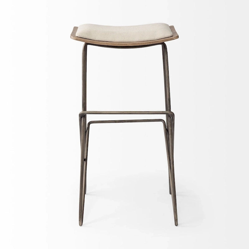 Tabouret de comptoir Katniss en tissu crème et piètement en métal doré