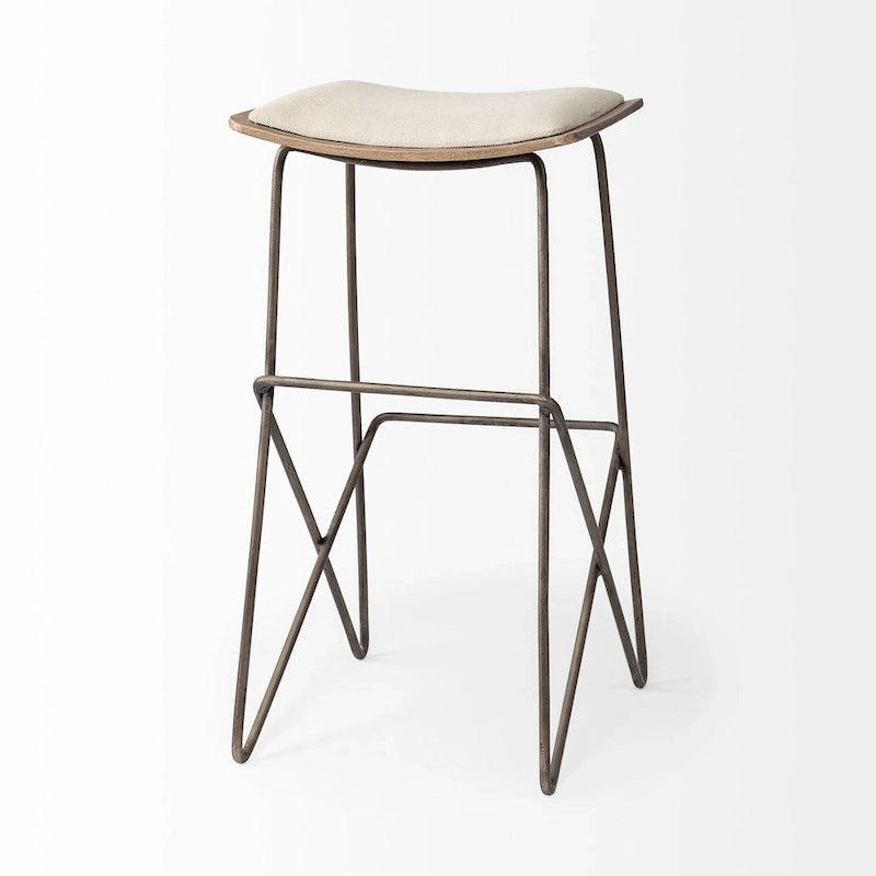 Tabouret de comptoir Katniss en tissu crème et piètement en métal doré