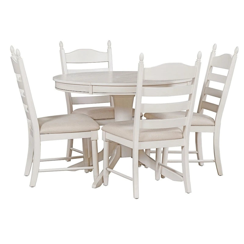 Ensemble de salle à manger rond en bois avec plateau rabattable extensible et 4 chaises rembourrées