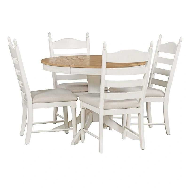Ensemble de salle à manger rond en bois avec plateau rabattable extensible et 4 chaises rembourrées