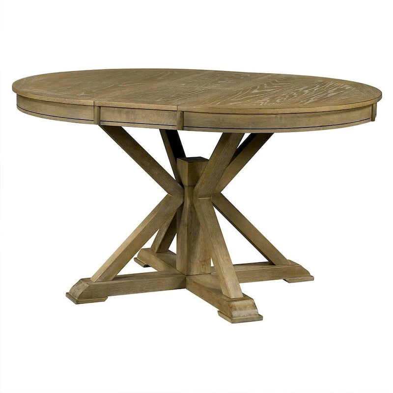 Ensemble de salle à manger rond en bois avec plateau rabattable extensible et 4 chaises rembourrées