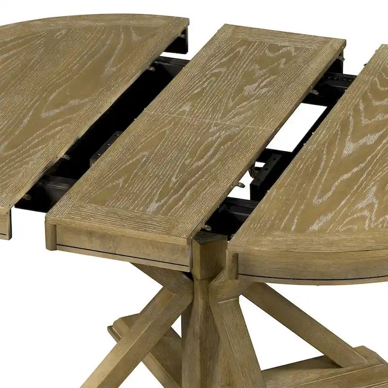Ensemble de salle à manger rond en bois avec plateau rabattable extensible et 4 chaises rembourrées