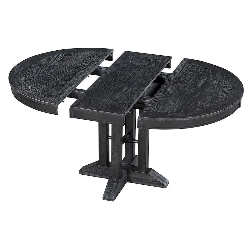 Ensemble de salle à manger rond en bois avec plateau rabattable extensible et 4 chaises rembourrées