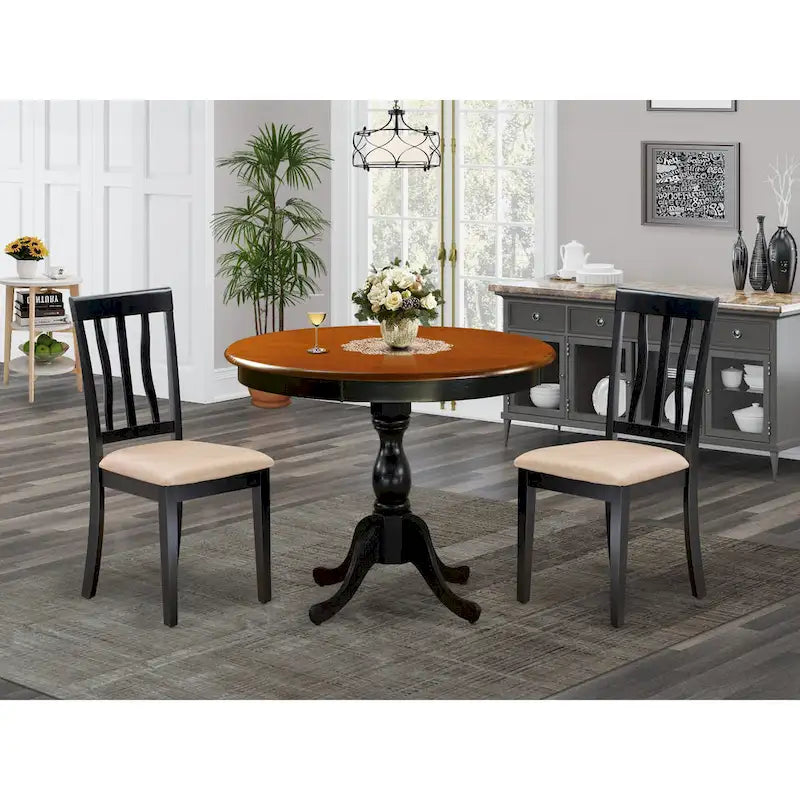 Ensemble de salle à manger East West Furniture – Une table de cuisine ronde et des chaises de salle à manger, noir et cerisier (options de pièces et de type de siège)