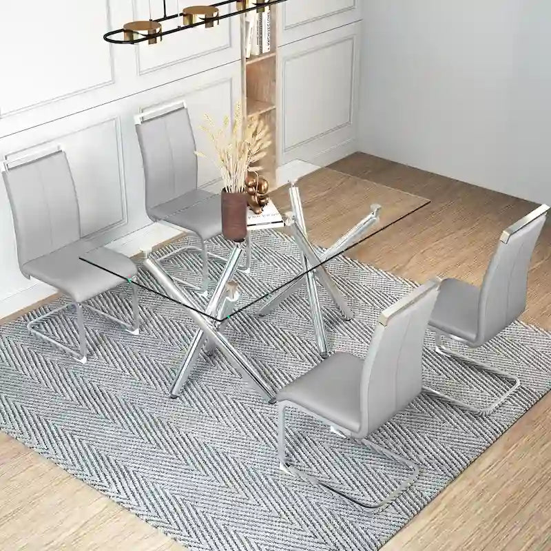Chaise de salle à manger avec pieds en métal chromé en forme de C (lot de 4)