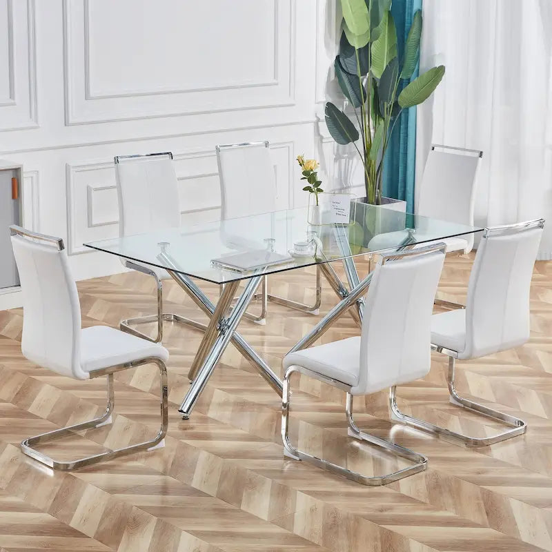 Chaise de salle à manger avec pieds en métal chromé en forme de C (lot de 4)