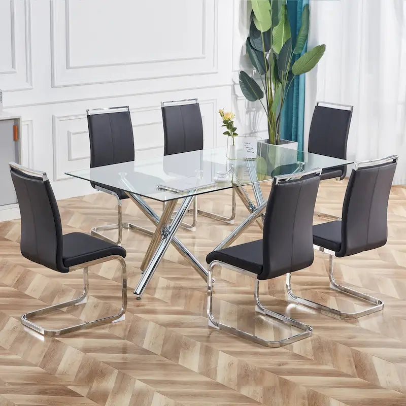 Chaise de salle à manger avec pieds en métal chromé en forme de C (lot de 4)