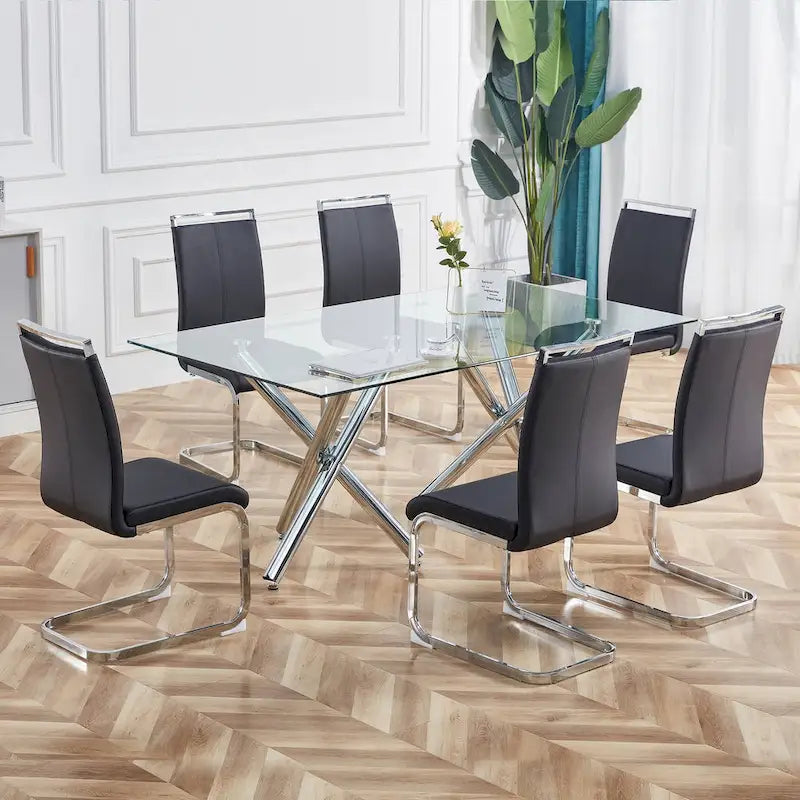 Chaise de salle à manger avec pieds en métal chromé en forme de C (lot de 4)