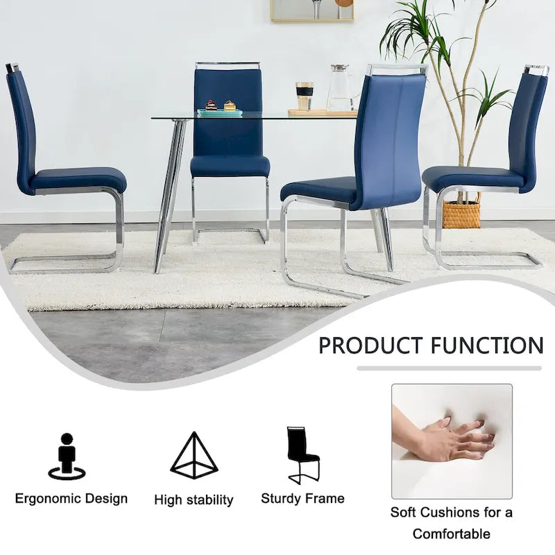 Chaise de salle à manger avec pieds en métal chromé en forme de C (lot de 4)