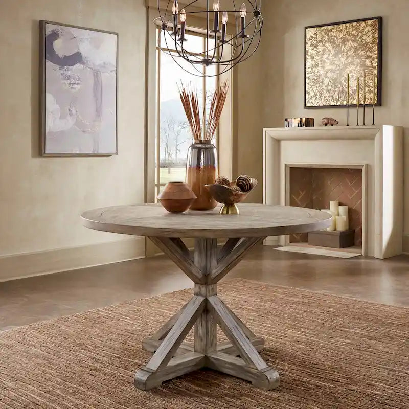 Table de salle à manger Benchwright ronde en chêne gris antique par iNSPIRE Q Artisan