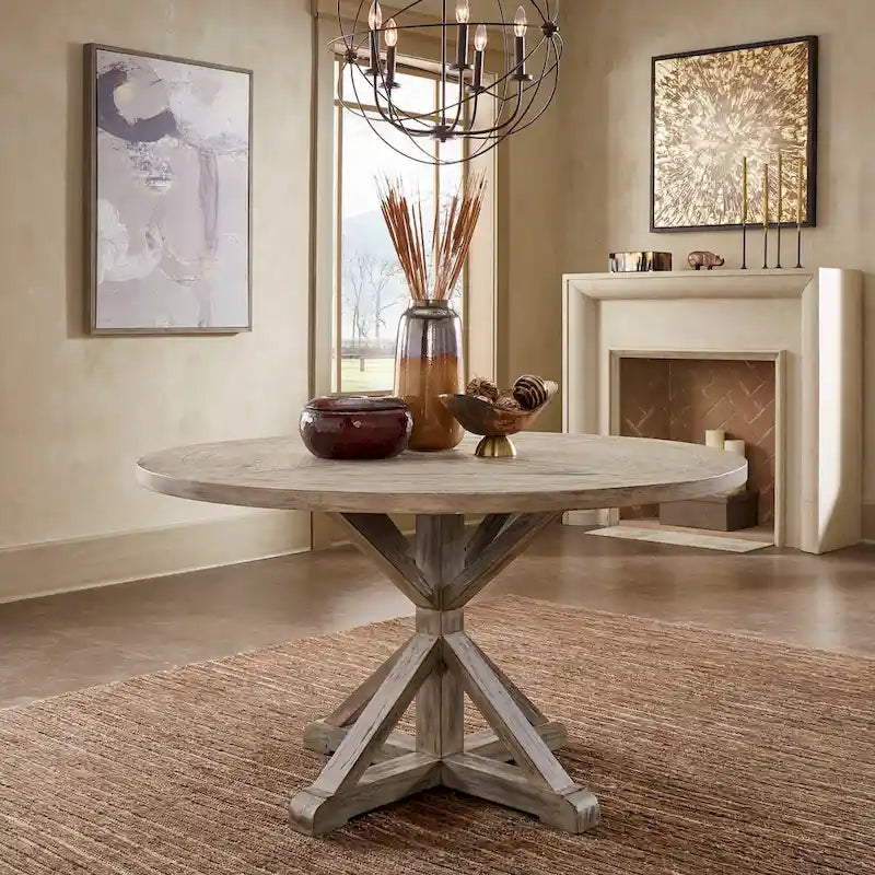 Table de salle à manger Benchwright ronde en chêne gris antique par iNSPIRE Q Artisan
