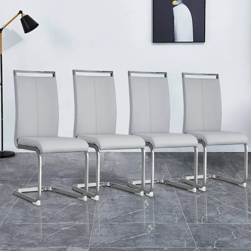 Lot de 4 chaises de salle à manger modernes, chaise d'appoint à dossier haut avec pieds en métal chromé en forme de C
