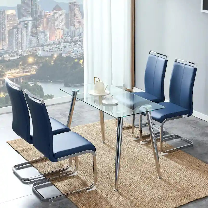 Lot de 4 chaises de salle à manger modernes, chaise d'appoint à dossier haut avec pieds en métal chromé en forme de C