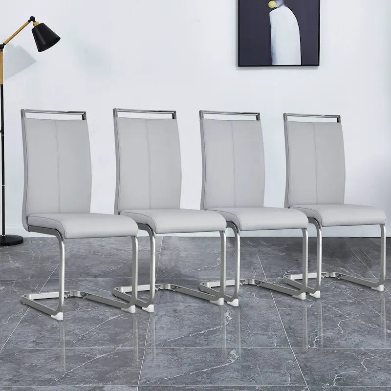 Lot de 4 chaises de salle à manger modernes, chaise d'appoint à dossier haut avec pieds en métal chromé en forme de C