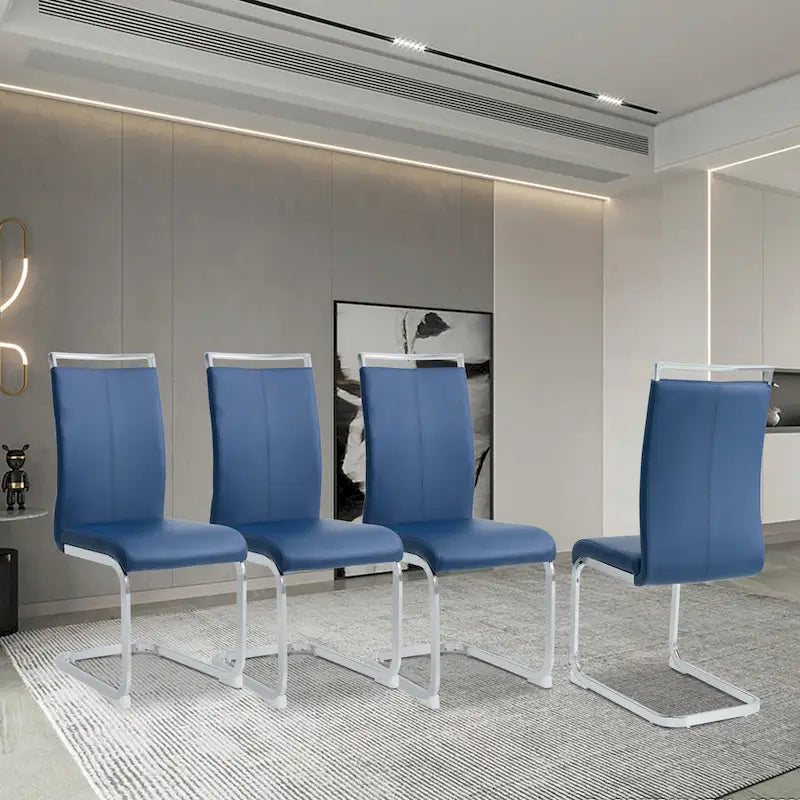 Lot de 4 chaises de salle à manger modernes, chaise d'appoint à dossier haut avec pieds en métal chromé en forme de C