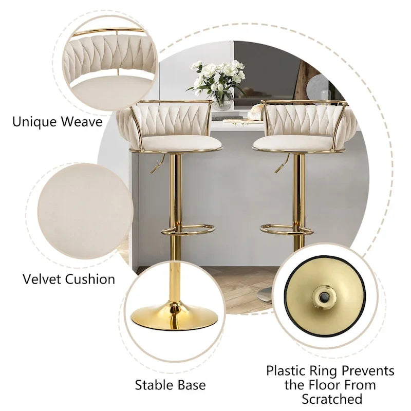 Tabourets de bar pivotants réglables en velours (lot de 4)