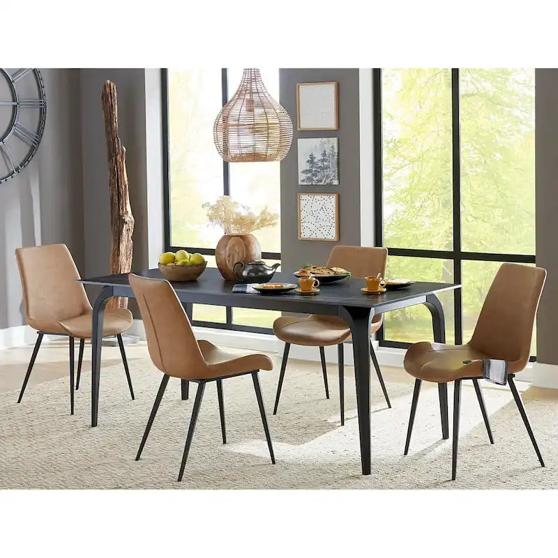 Chaise de salle à manger rembourrée Nicoya en similicuir daim et noir – 34 x 36,1 x 23