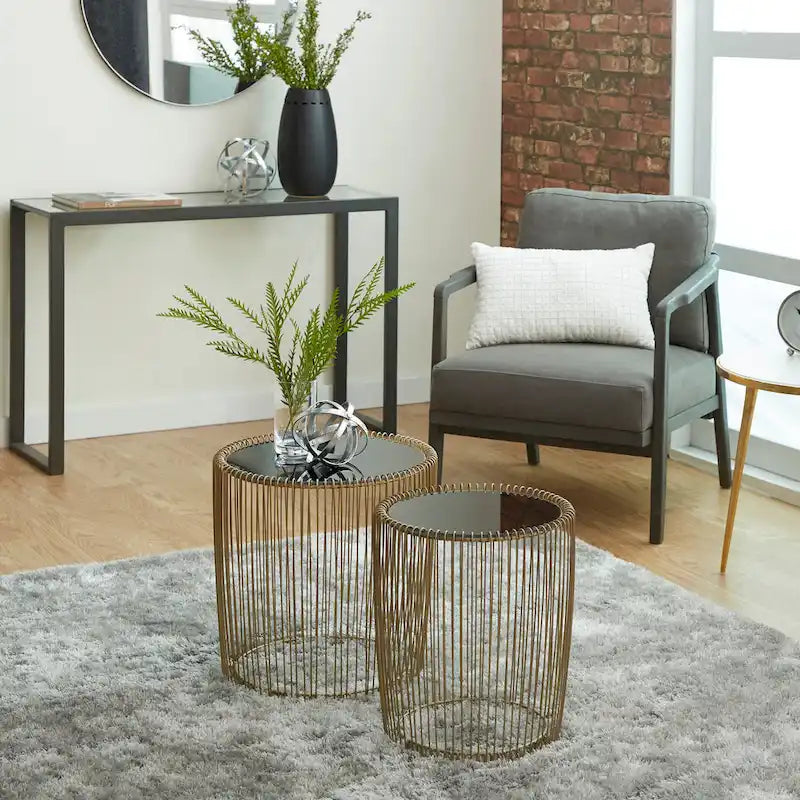 Table d'appoint en métal avec plateau en verre teinté - Lot de 2 Or - Roche River Decor - 45,7Lx45,7Px45,7H
