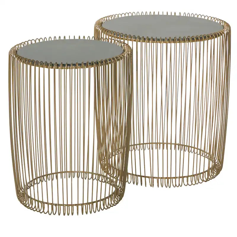Table d'appoint en métal avec plateau en verre teinté - Lot de 2 Or - Roche River Decor - 45,7Lx45,7Px45,7H