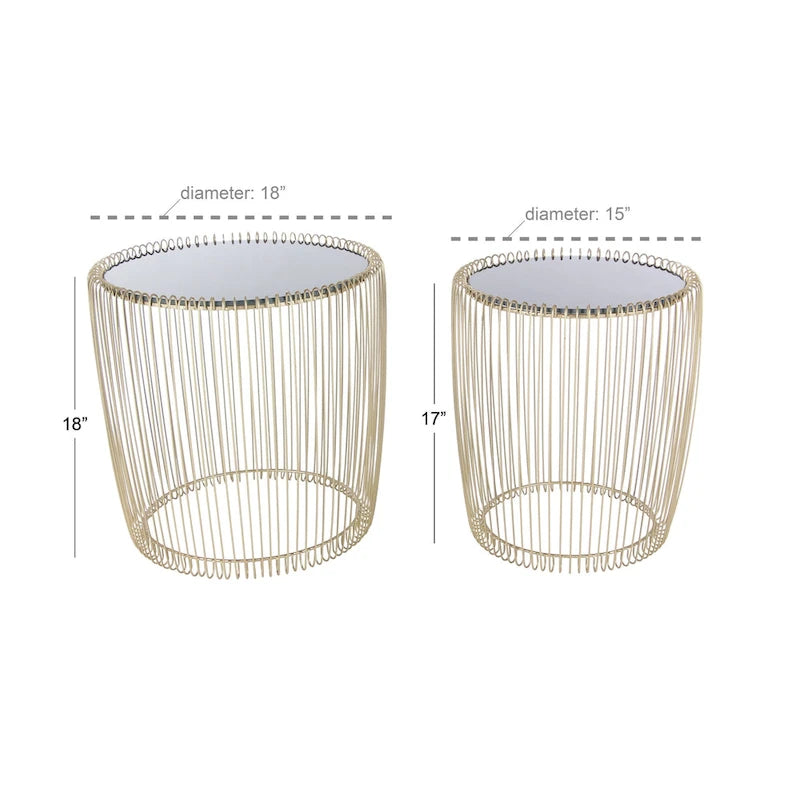 Table d'appoint en métal avec plateau en verre teinté - Lot de 2 Or - Roche River Decor - 45,7Lx45,7Px45,7H