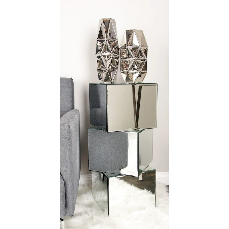 Table piédestal à miroir en verre - Argent - Roche River Decor - 12L x 15P x 30H