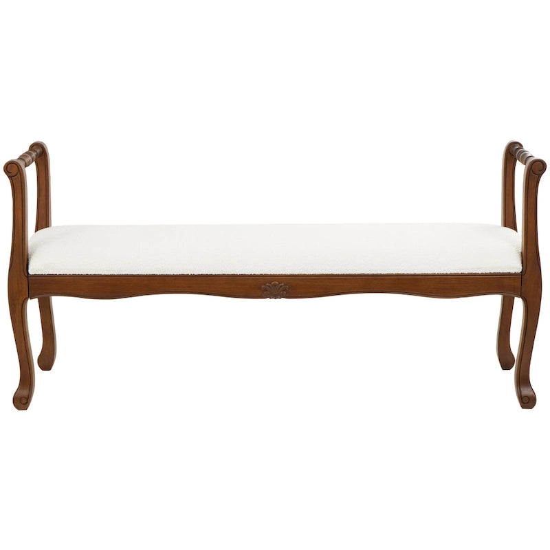 Banc d'accoudoir en tissu avec pieds tournés en bois traditionnel marron - Crème - Décor Roche River - 16L x 55P x 27H