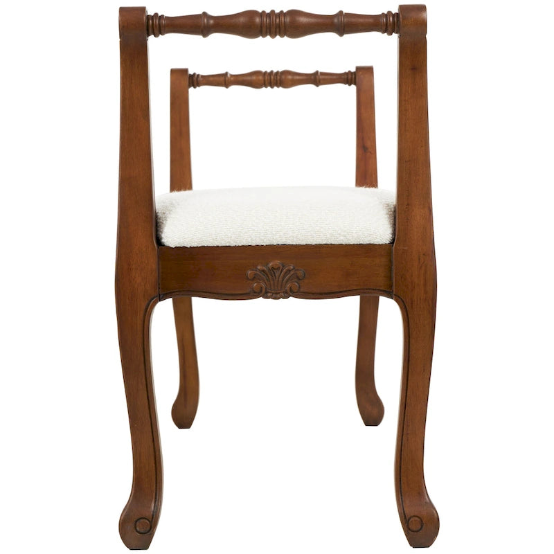 Banc d'accoudoir en tissu avec pieds tournés en bois traditionnel marron - Crème - Décor Roche River - 16L x 55P x 27H