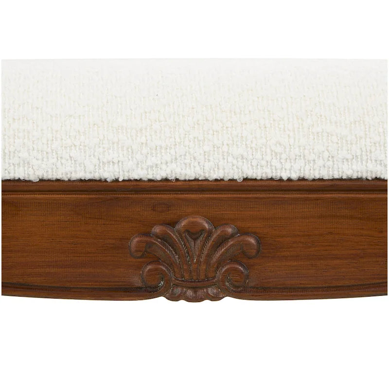 Banc d'accoudoir en tissu avec pieds tournés en bois traditionnel marron - Crème - Décor Roche River - 16L x 55P x 27H