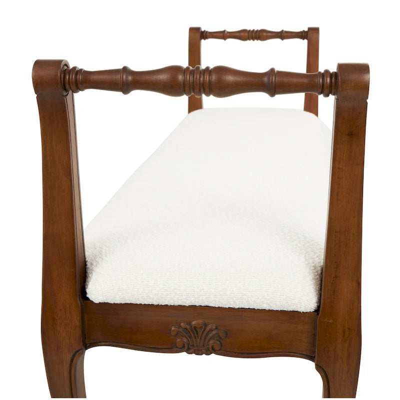 Banc d'accoudoir en tissu avec pieds tournés en bois traditionnel marron - Crème - Décor Roche River - 16L x 55P x 27H