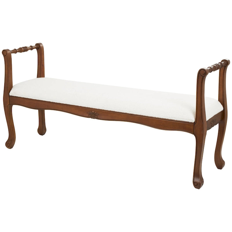 Banc d'accoudoir en tissu avec pieds tournés en bois traditionnel marron - Crème - Décor Roche River - 16L x 55P x 27H