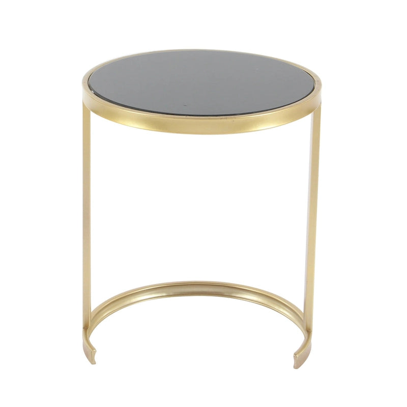 Tables gigognes d'appoint rondes en métal avec plateau en verre noir – Lot de 3 Or ou Argent – Roche River Decor