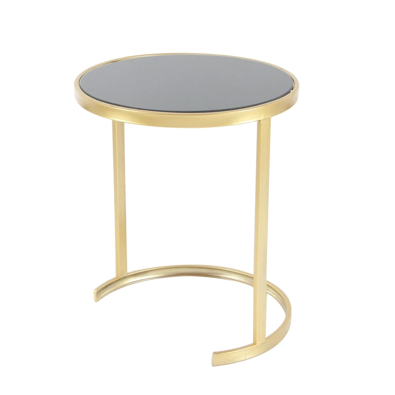 Tables gigognes d'appoint rondes en métal avec plateau en verre noir – Lot de 3 Or ou Argent – Roche River Decor