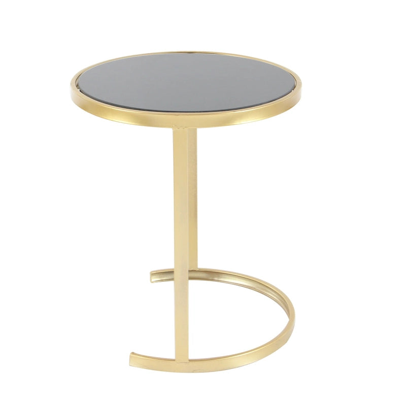 Tables gigognes d'appoint rondes en métal avec plateau en verre noir – Lot de 3 Or ou Argent – Roche River Decor