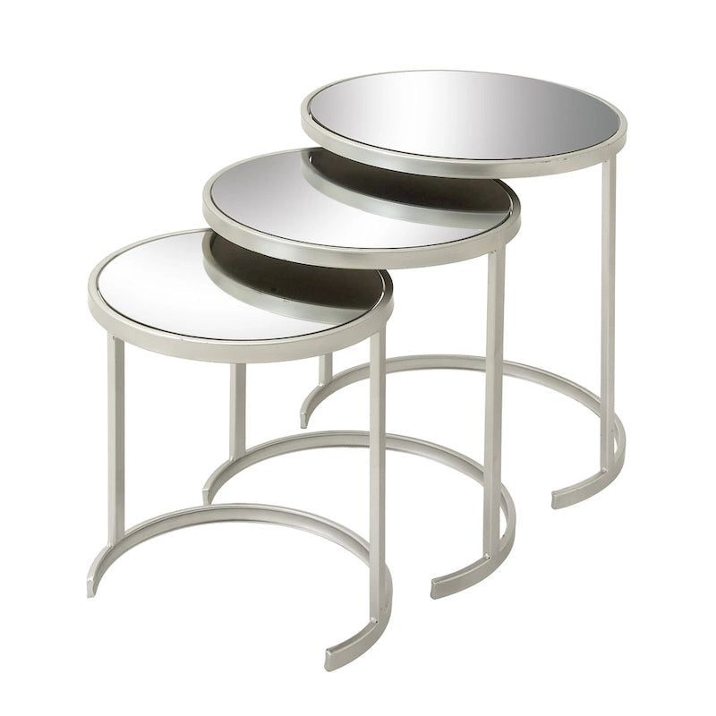 Tables gigognes d'appoint rondes en métal avec plateau en verre noir – Lot de 3 Or ou Argent – Roche River Decor