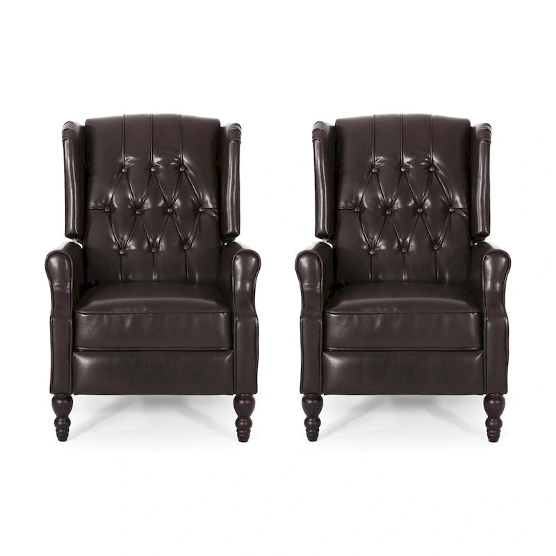 Ensemble de 2 fauteuils inclinables classiques Walter en cuir reconstitué touffeté avec garniture cloutée, par Christopher Knight Home