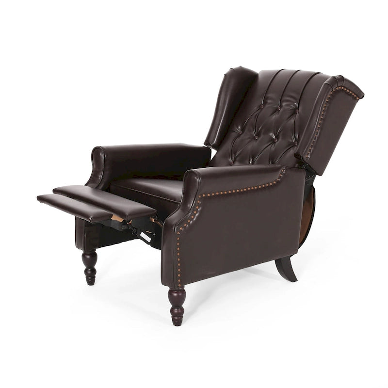 Ensemble de 2 fauteuils inclinables classiques Walter en cuir reconstitué touffeté avec garniture cloutée, par Christopher Knight Home