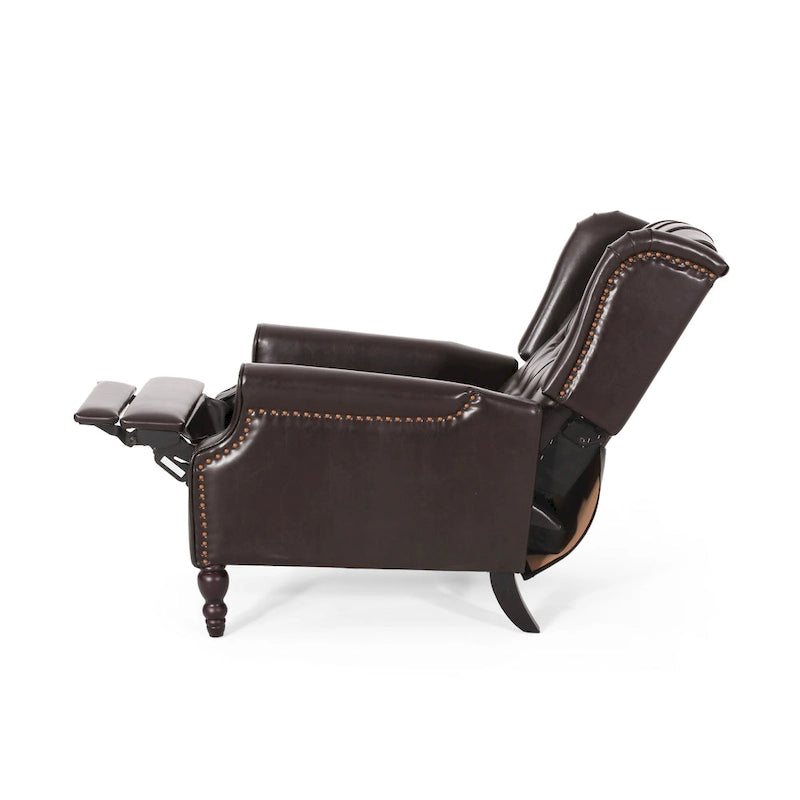Ensemble de 2 fauteuils inclinables classiques Walter en cuir reconstitué touffeté avec garniture cloutée, par Christopher Knight Home